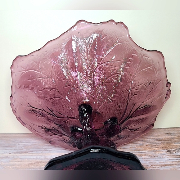 Portieux Vallerysthal Amethyst Glass Botanical Tree Trunk Pedestal Compote VTG - Picture 9 of 16